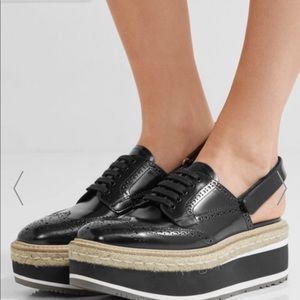 Authentic Prada black leather platform sling back